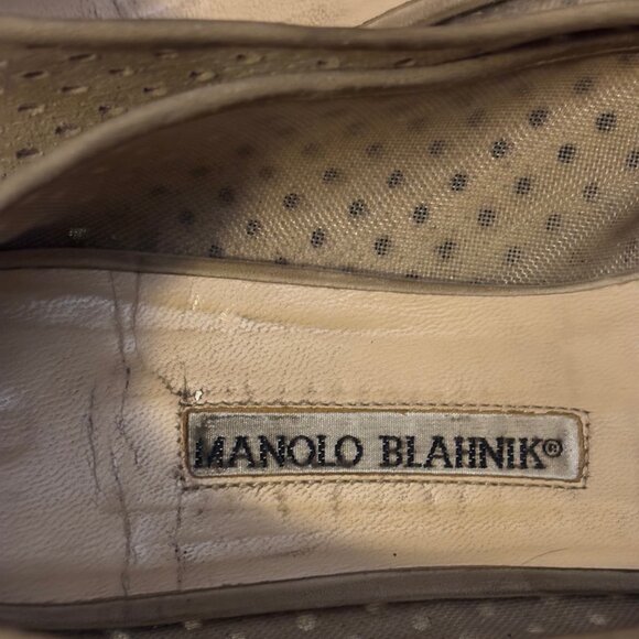 Manolo Blahnik Brown Polka Dot Mesh Leather Flats Size 7 - Picture 7 of 7